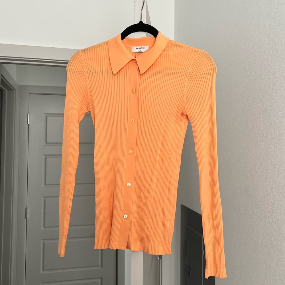 Aritzia Peach Button Knit Shirt
